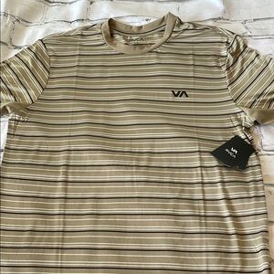 New RVCA Men’s breathable striped tan black and white shirt